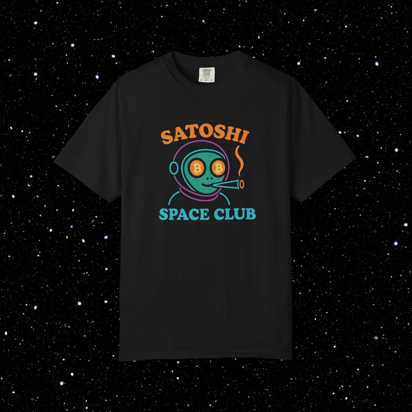Satoshi Spaced Alien - Neon Text Tee Shirt