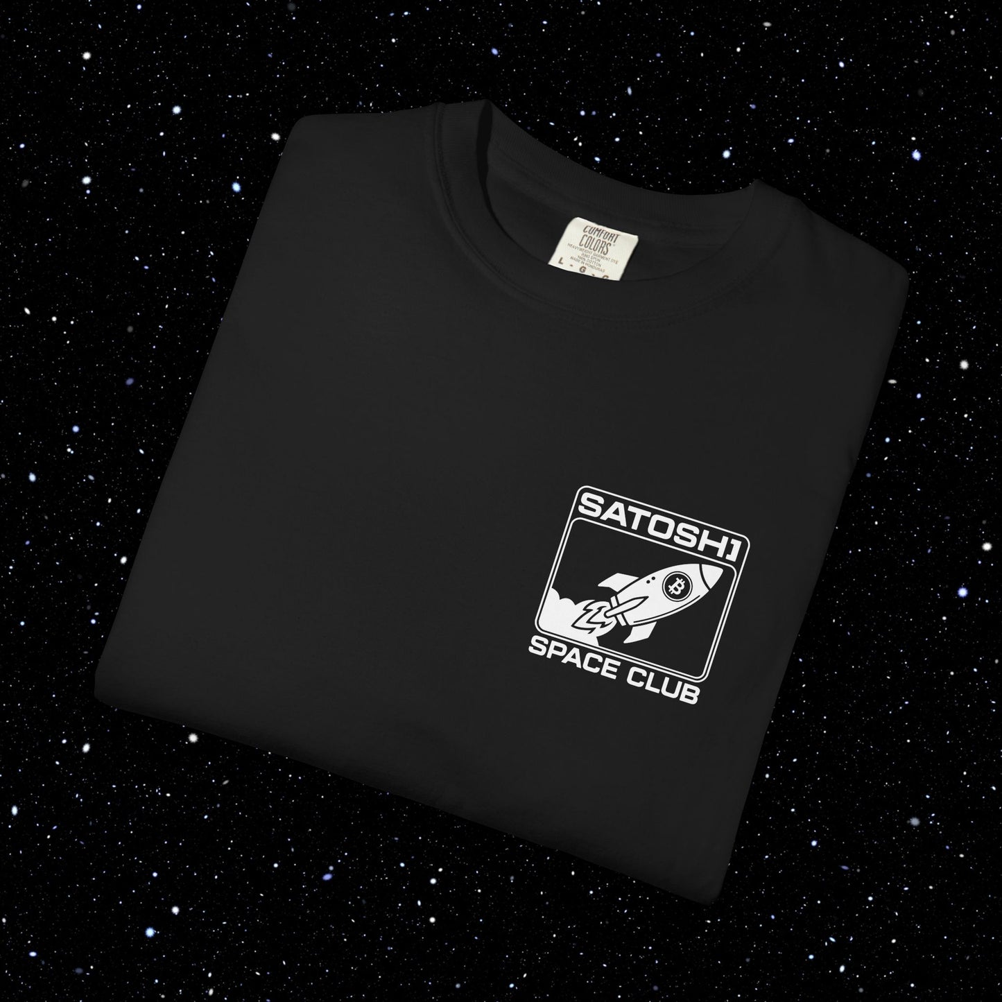 Satoshi Space Club Logo Back Print Bitcoin Tee Shirt