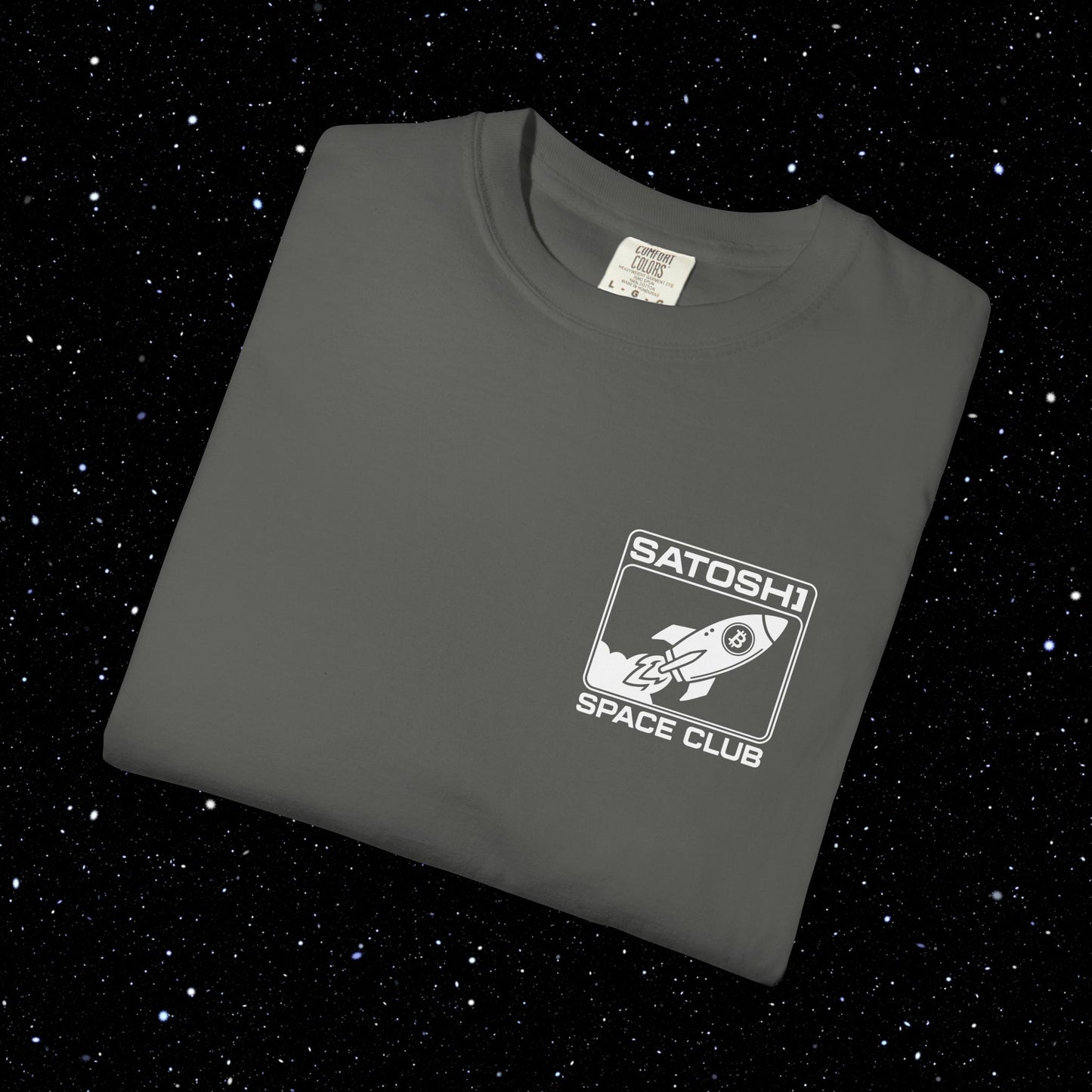 Satoshi Space Club Logo Back Print Bitcoin Tee Shirt