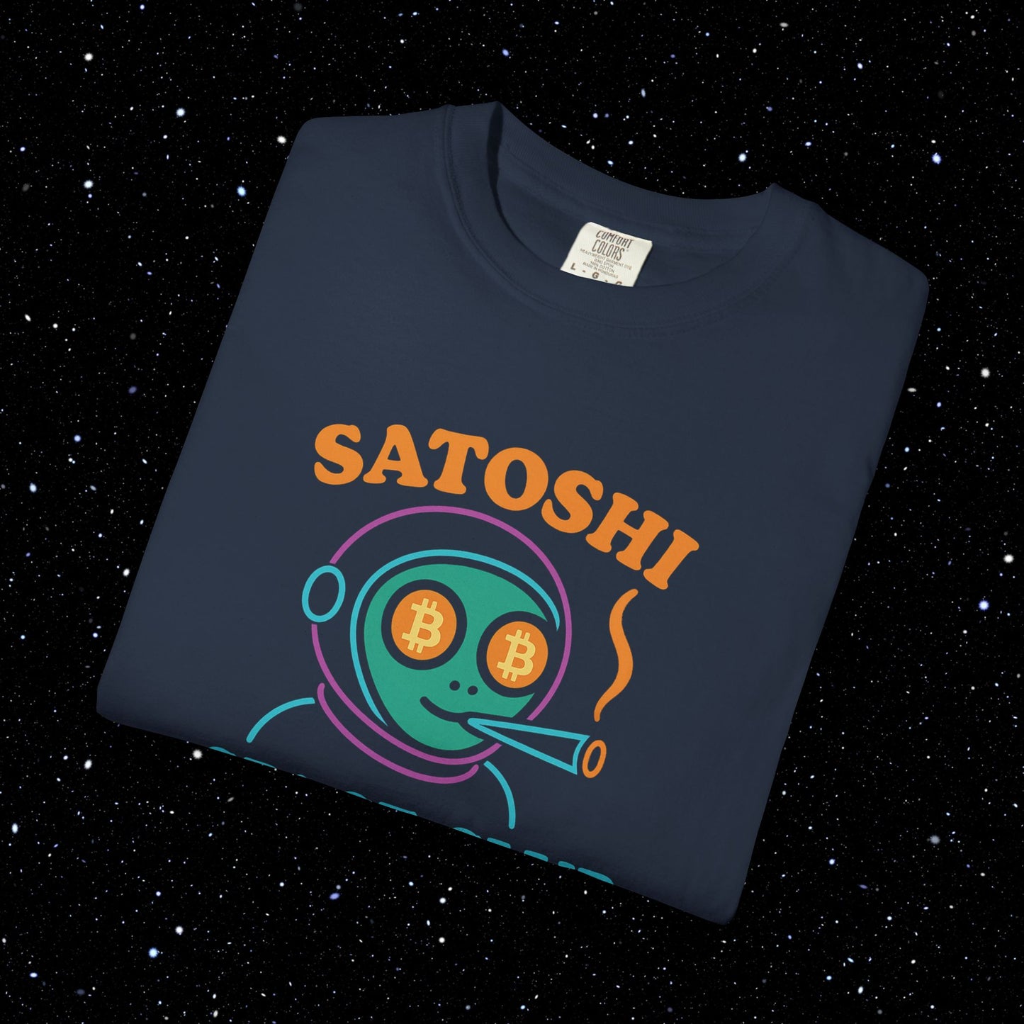 Satoshi Spaced Alien - Neon Text Tee Shirt