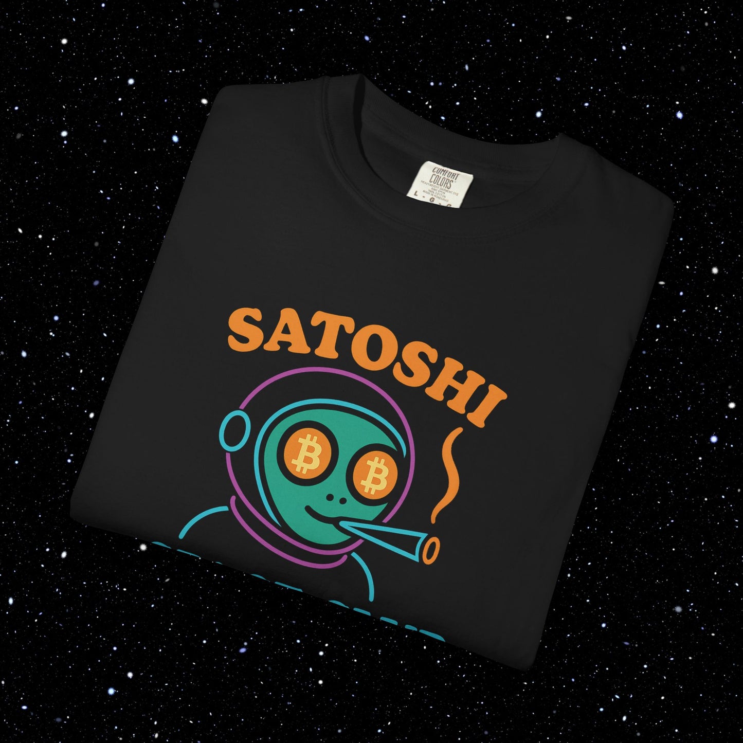 Satoshi Spaced Alien - Neon Text Tee Shirt