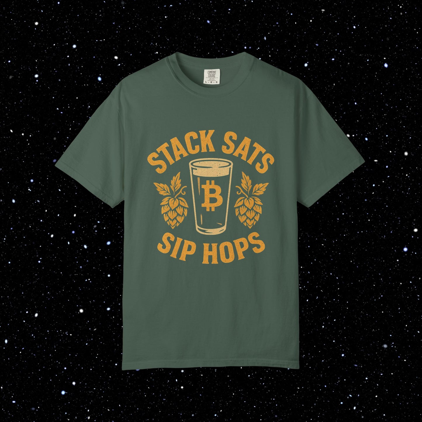 Stack Sats Sip Hops Bitcoin Tee