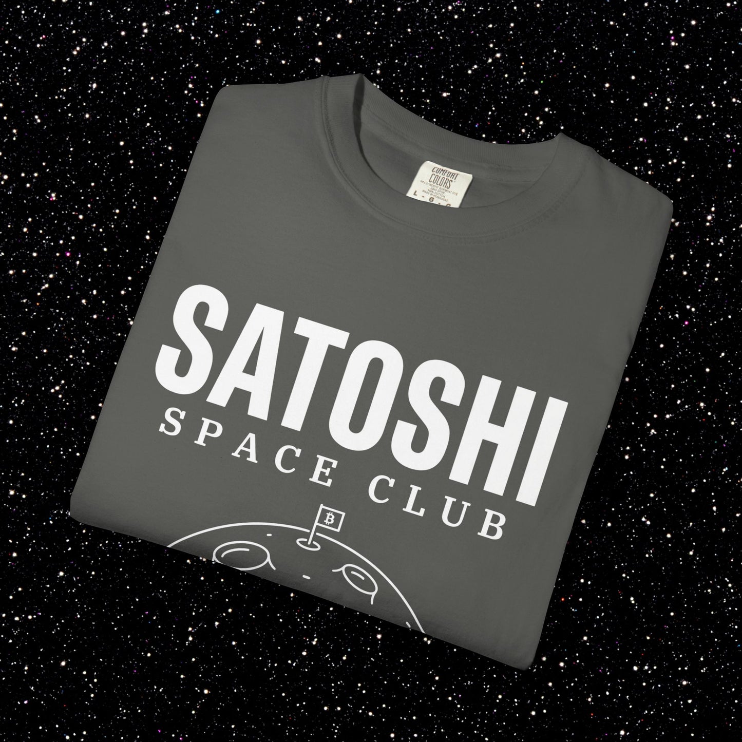 Satoshi Space Club T-Shirt | Bitcoin Moon Flag Minimalist Tee
