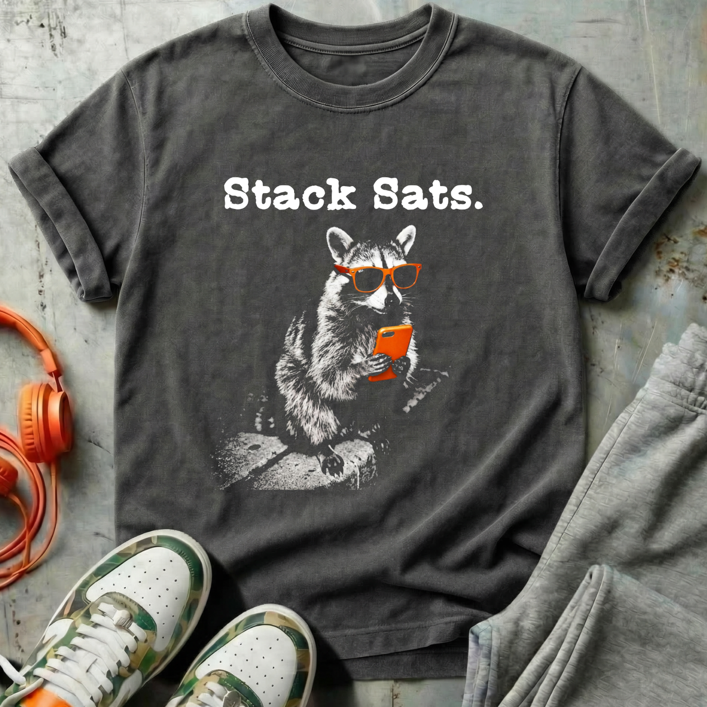 Stack Sats Raccoon Retro Grunge