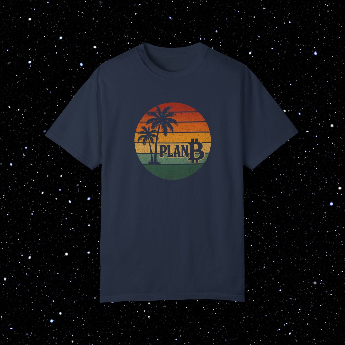 Plan ₿ - Retro Sunset and Palm Trees Comfort Colors Tee Shirt