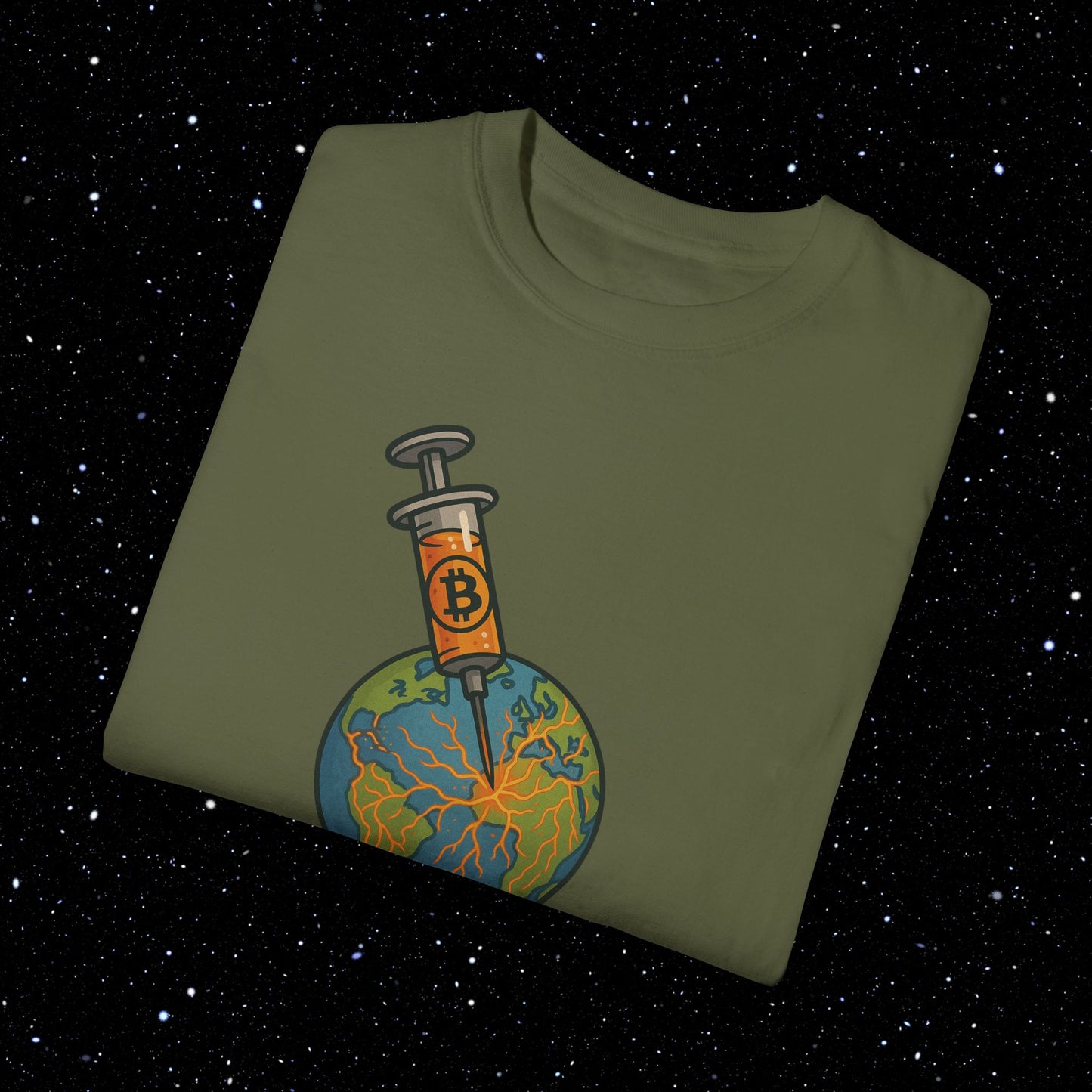 The Poison Is The Cure - Earth Syringe - Bitcoin Comfort Colors Tee Shirt