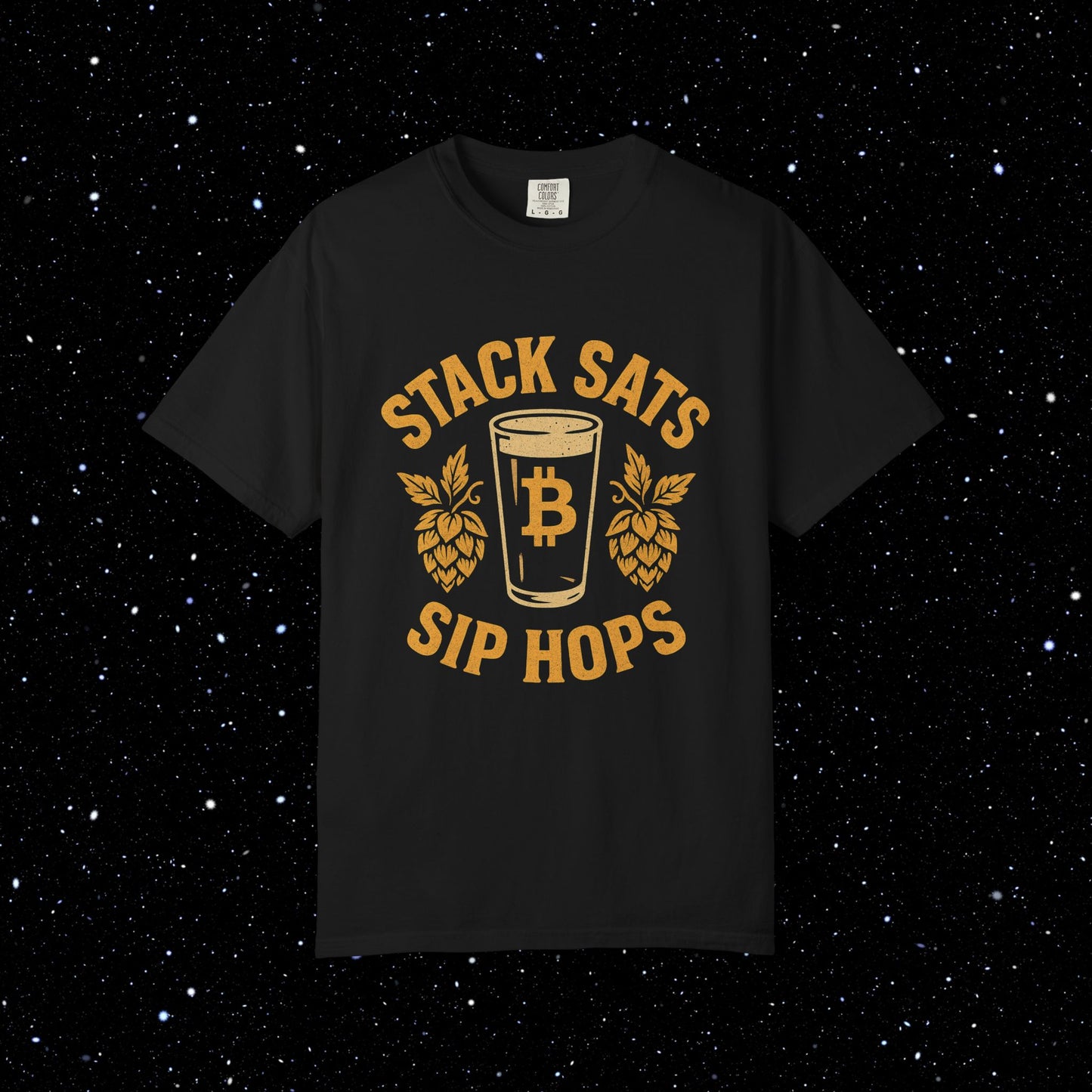 Stack Sats Sip Hops Bitcoin Tee
