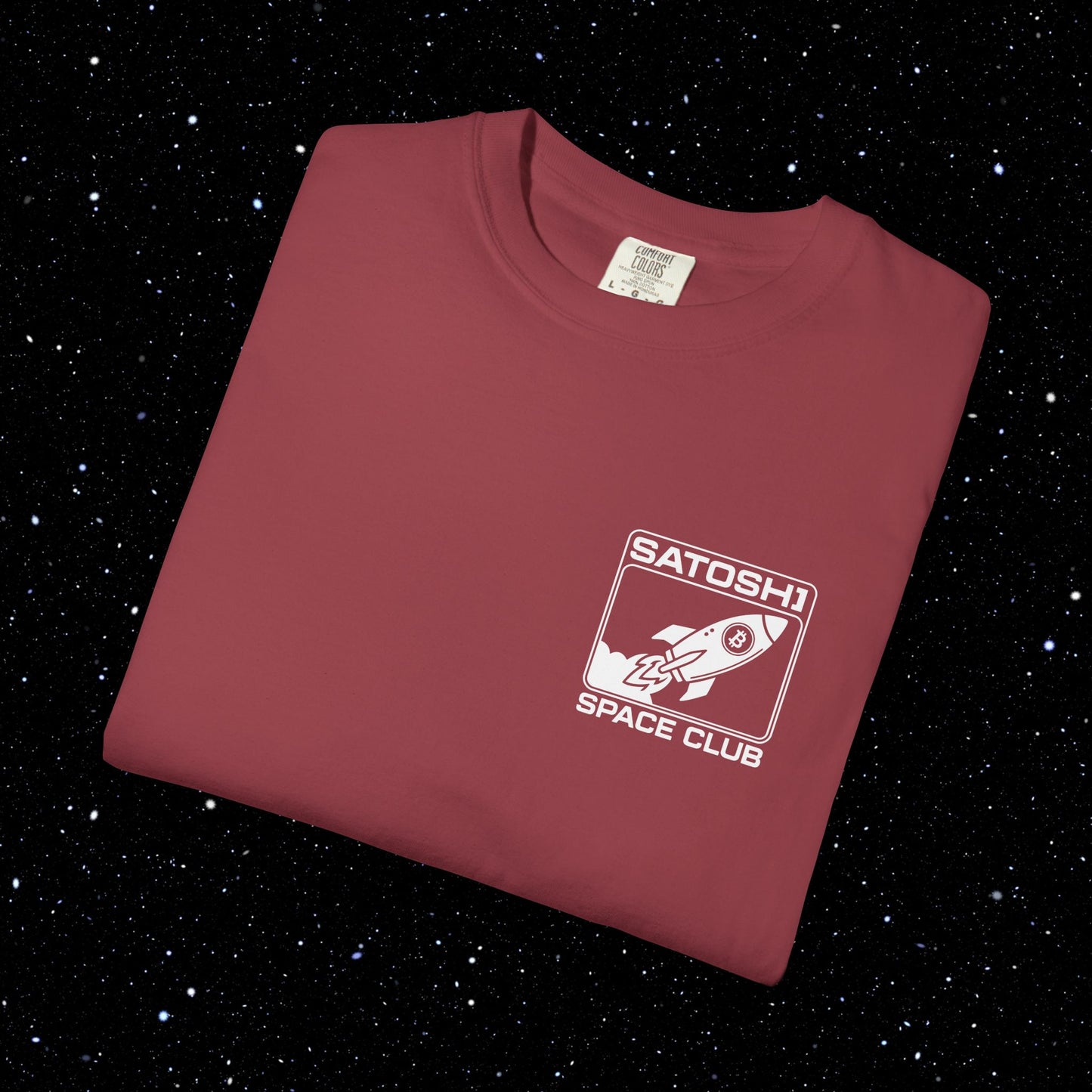 Satoshi Space Club Logo Back Print Bitcoin Tee Shirt