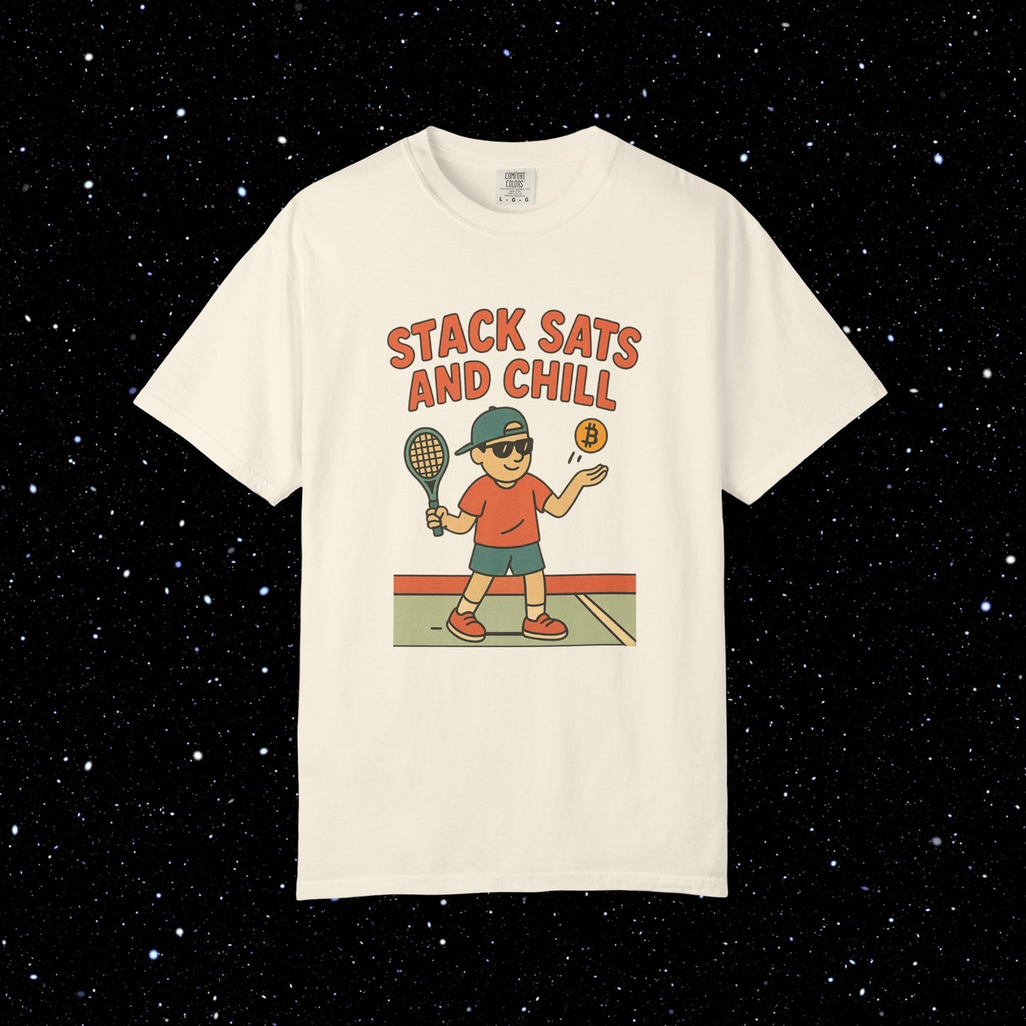 Stack Sats and Chill Bitcoin Tennis Tee