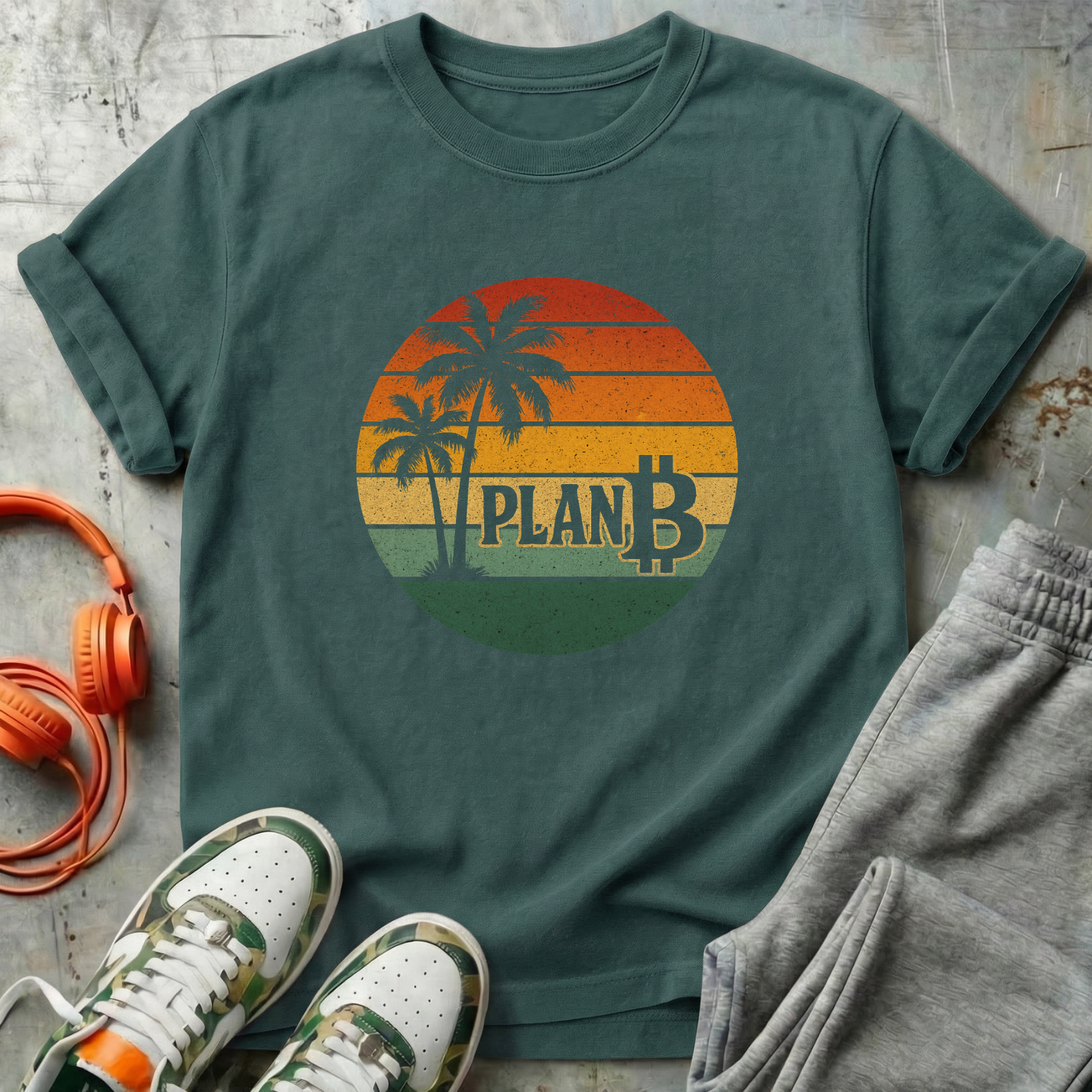Plan ₿ - Retro Sunset and Palm Trees Comfort Colors Tee Shirt