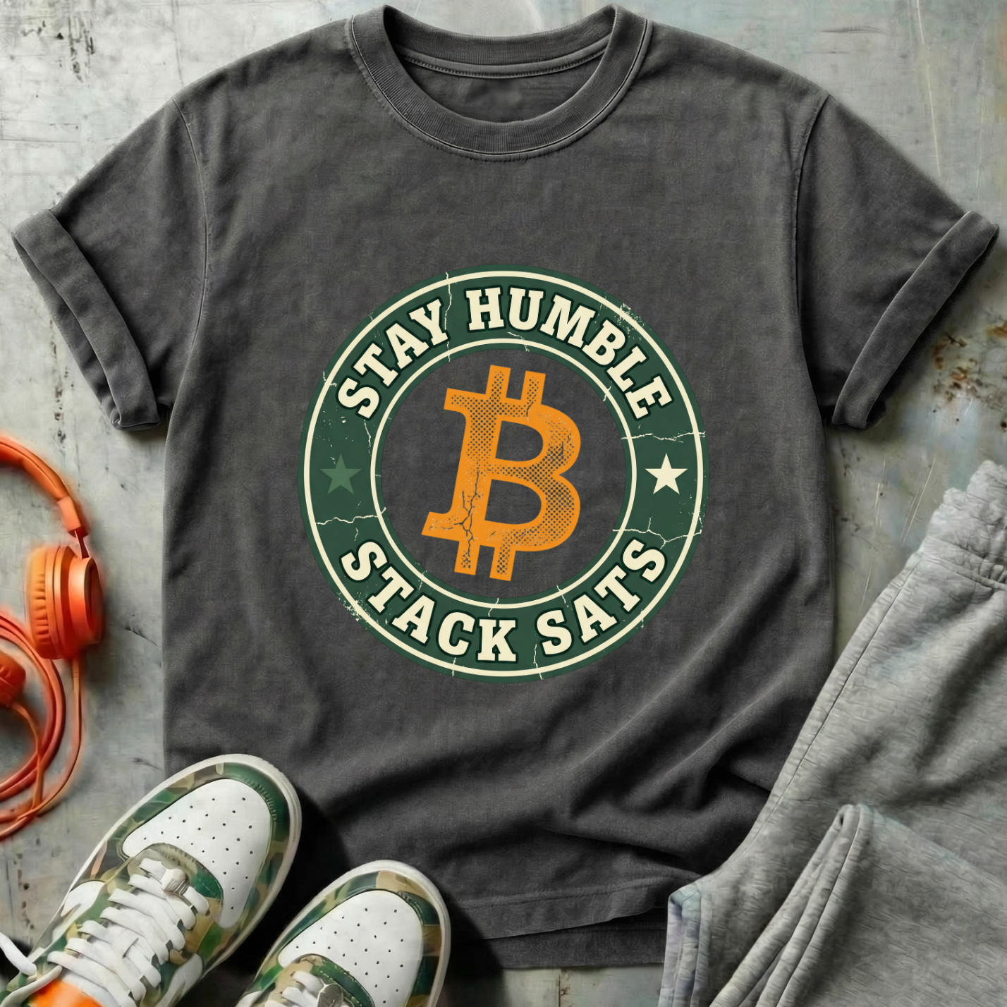 Stay Humble Stack Sats Logo Tee