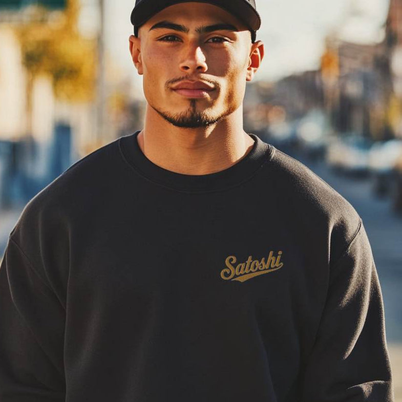 Satoshi Nakamoto Gold Embroidered Sweatshirt