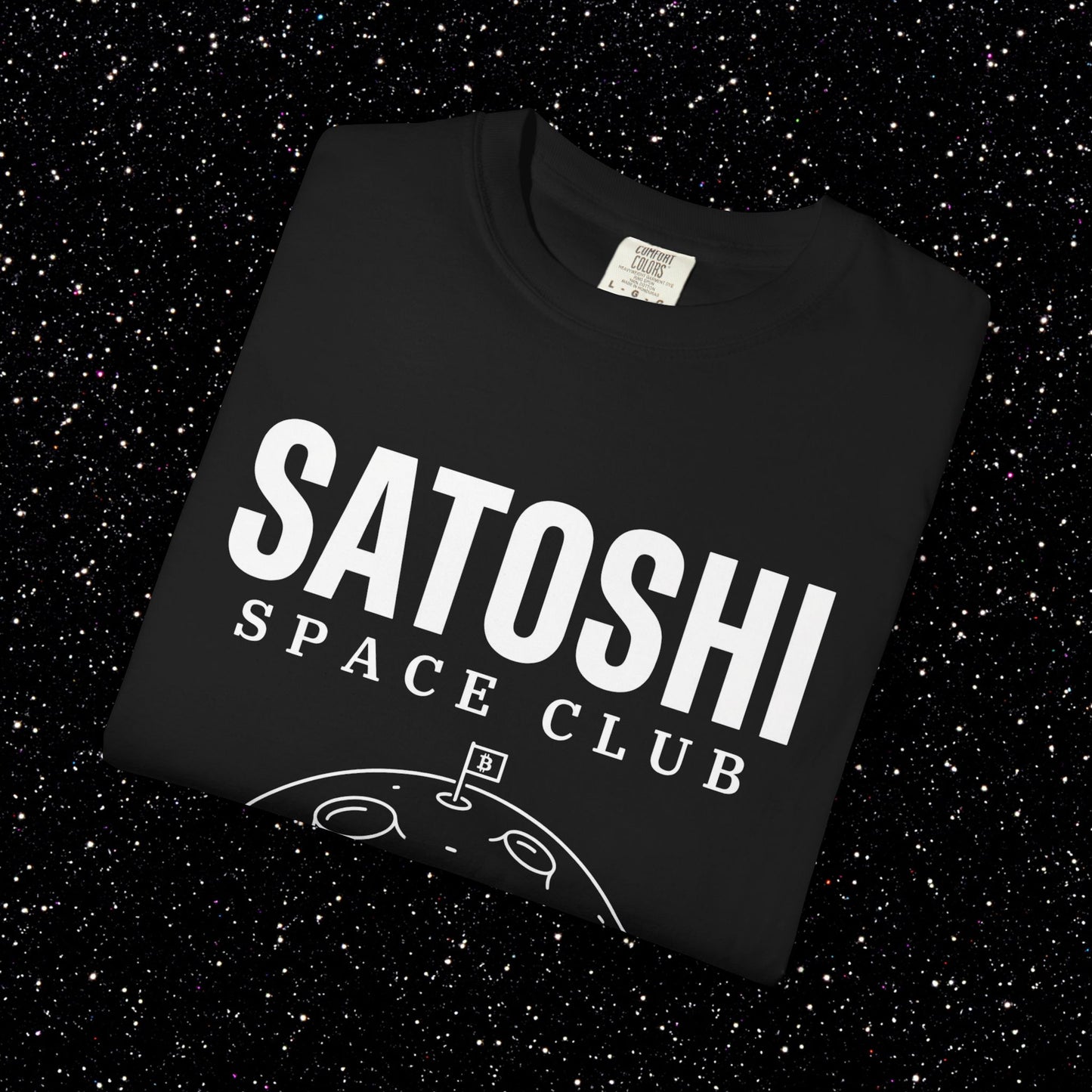 Satoshi Space Club T-Shirt | Bitcoin Moon Flag Minimalist Tee