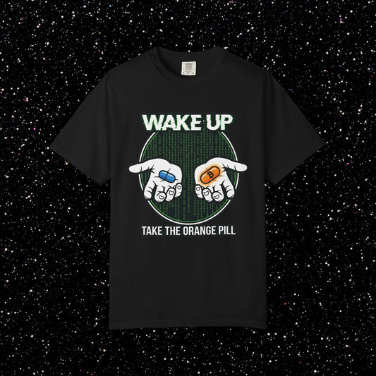 Wake Up Take the Orange Pill Bitcoin T-Shirt | Satoshi Space Club