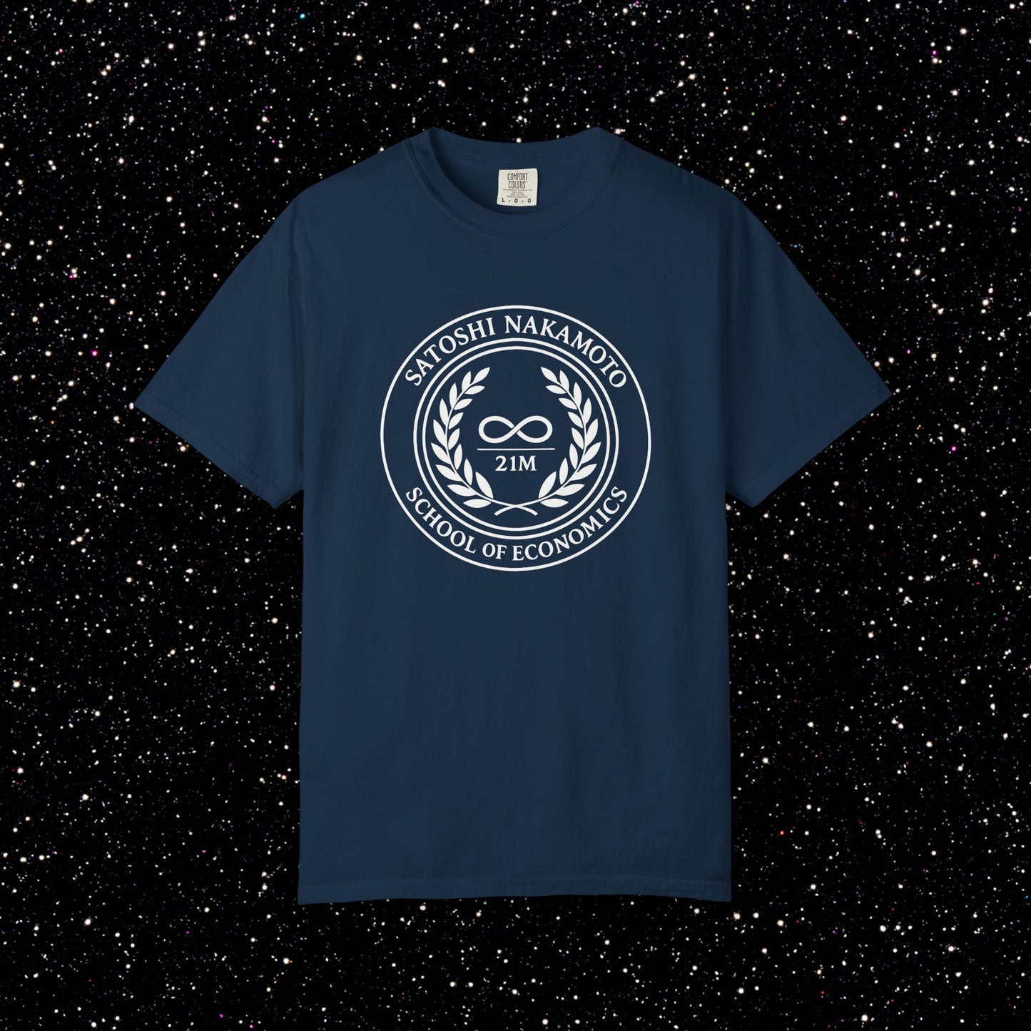 Satoshi Nakamoto School of Economics White Ink Tee