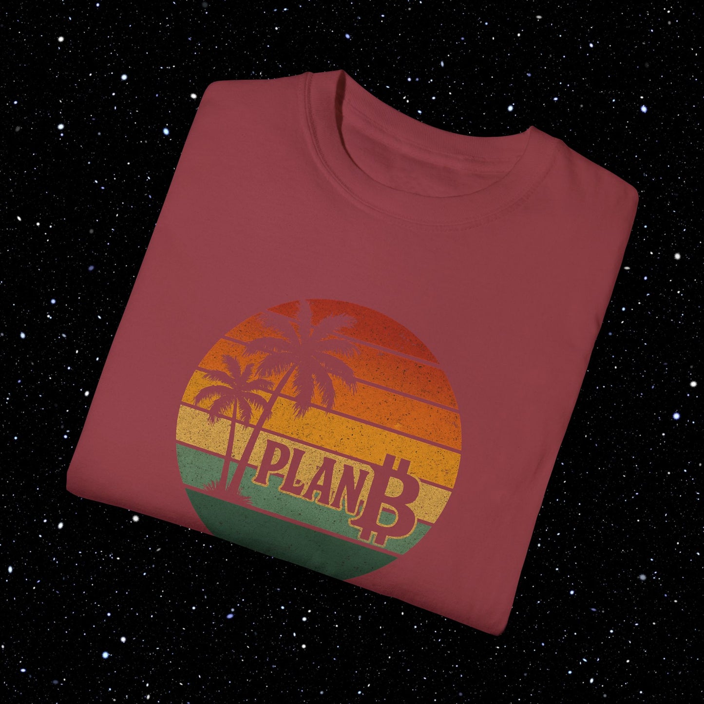 Plan ₿ - Retro Sunset and Palm Trees Comfort Colors Tee Shirt