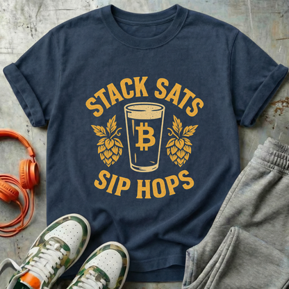 Stack Sats Sip Hops Bitcoin Tee