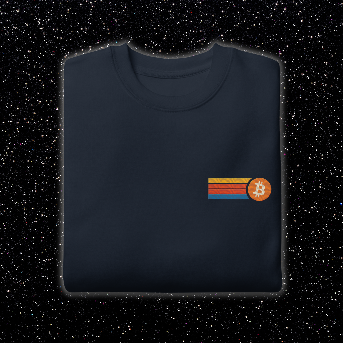 Retro Stripe Bitcoin Premium Embroidered Crew