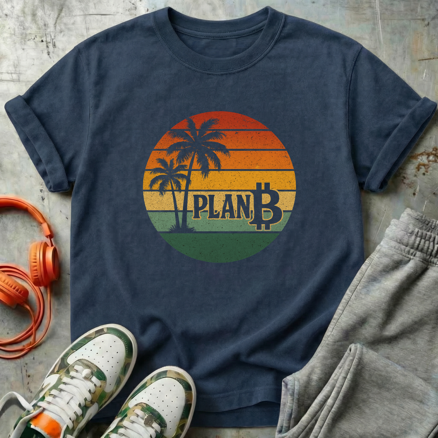 Plan ₿ - Retro Sunset and Palm Trees Comfort Colors Tee Shirt