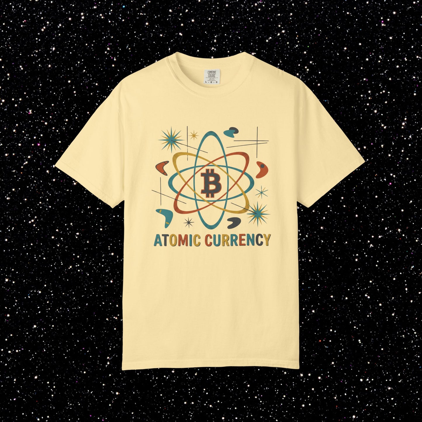 Bitcoin Atomic Currency T-Shirt — Retro Space Crypto Tee