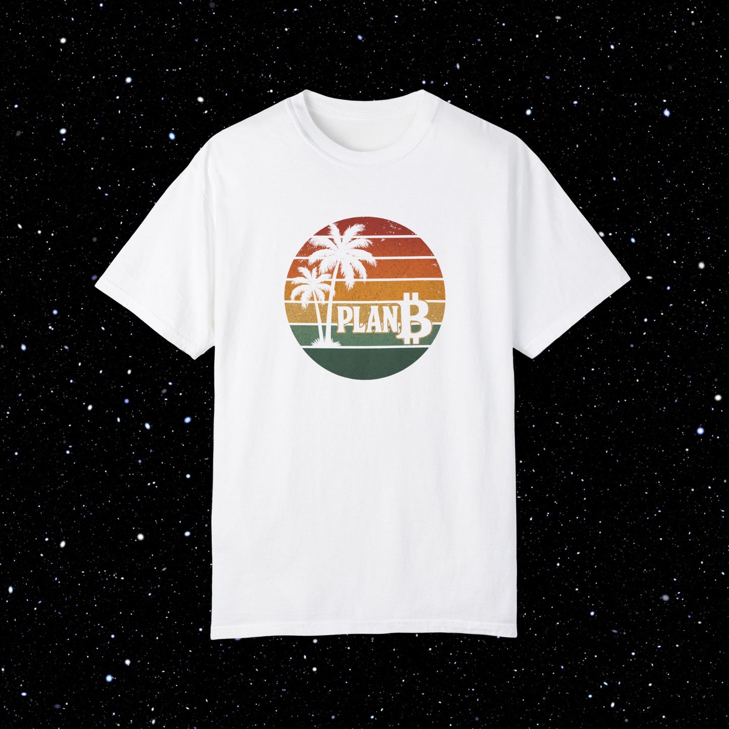 Plan ₿ - Retro Sunset and Palm Trees Comfort Colors Tee Shirt