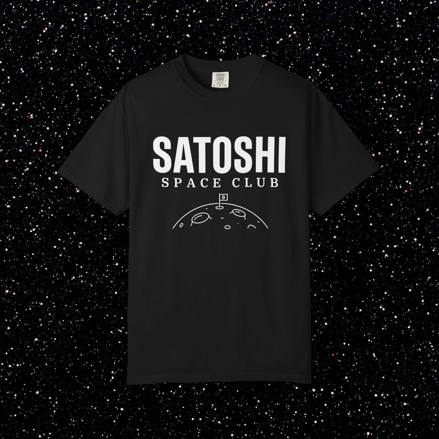 Satoshi Space Club T-Shirt | Bitcoin Moon Flag Minimalist Tee