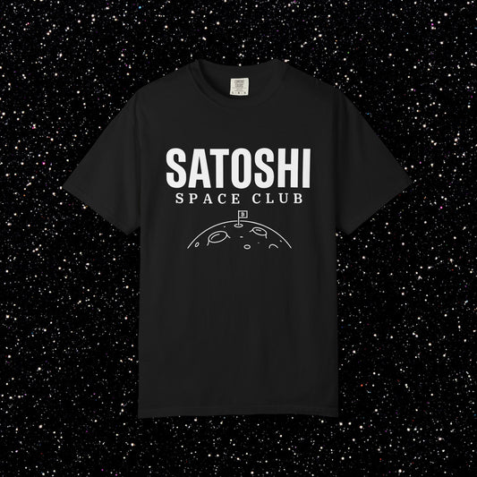 Satoshi Space Club T-Shirt | Bitcoin Moon Flag Minimalist Tee