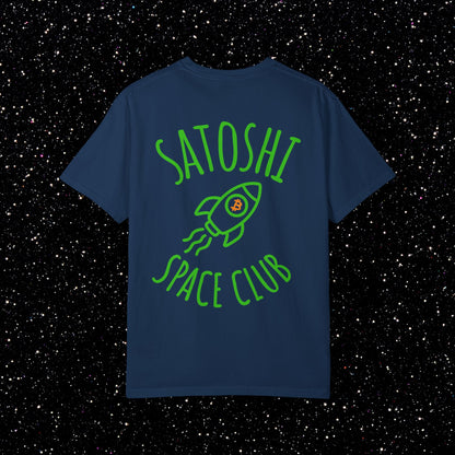 Satoshi Space Club Rocket Line Art Backprint Tee