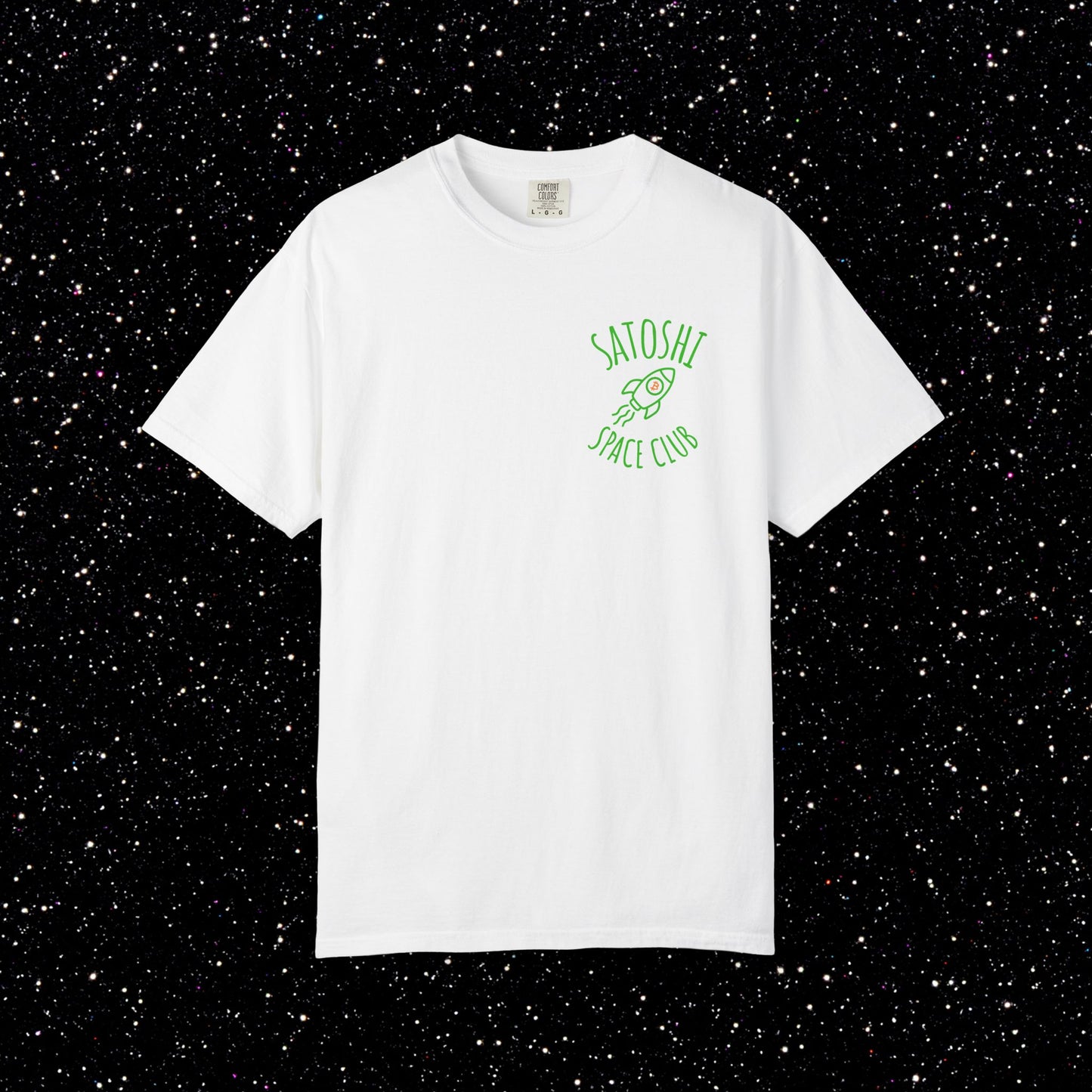 Satoshi Space Club Rocket Line Art Backprint Tee