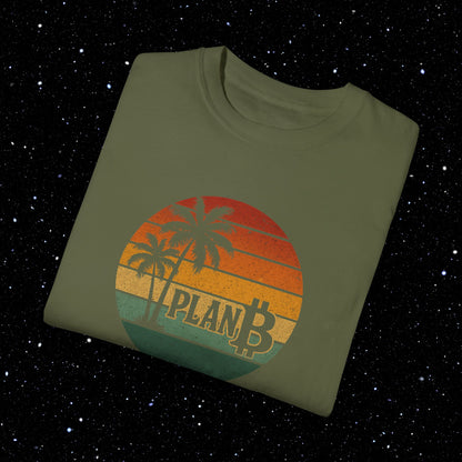 Plan ₿ - Retro Sunset and Palm Trees Comfort Colors Tee Shirt