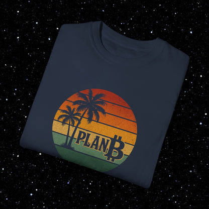 Plan ₿ - Retro Sunset and Palm Trees Comfort Colors Tee Shirt