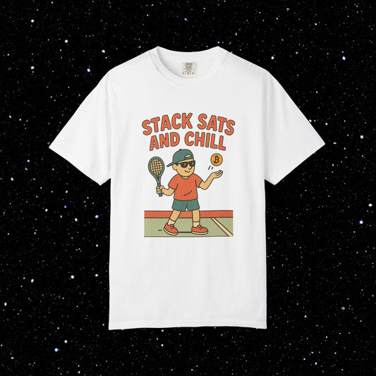 Stack Sats and Chill Bitcoin Tennis Tee