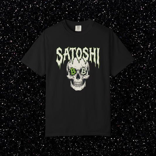 Satoshi Skull T‑Shirt – Gothic Crypto Bitcoin Graphic Tee