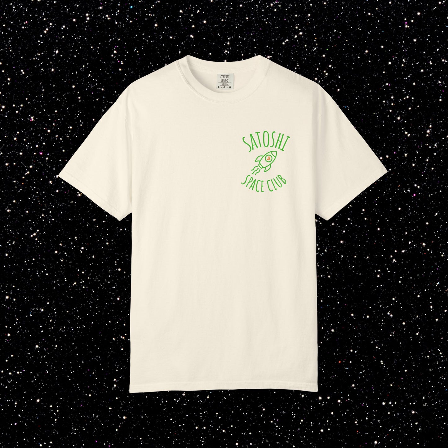 Satoshi Space Club Rocket Line Art Backprint Tee