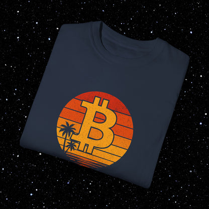 Bitcoin Retro Sunset Comfort Colors Tee Shirt