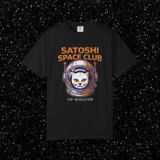 Satoshi Space Club Cat Astronaut T-Shirt — P2P Revolution Tee