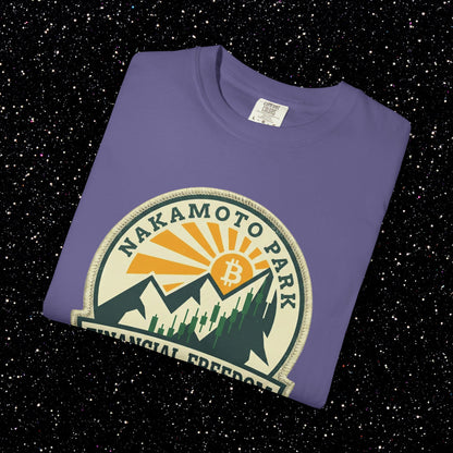 Nakamoto Park Financial Freedom Trail T-Shirt | Bitcoin Outdoor Badge Tee