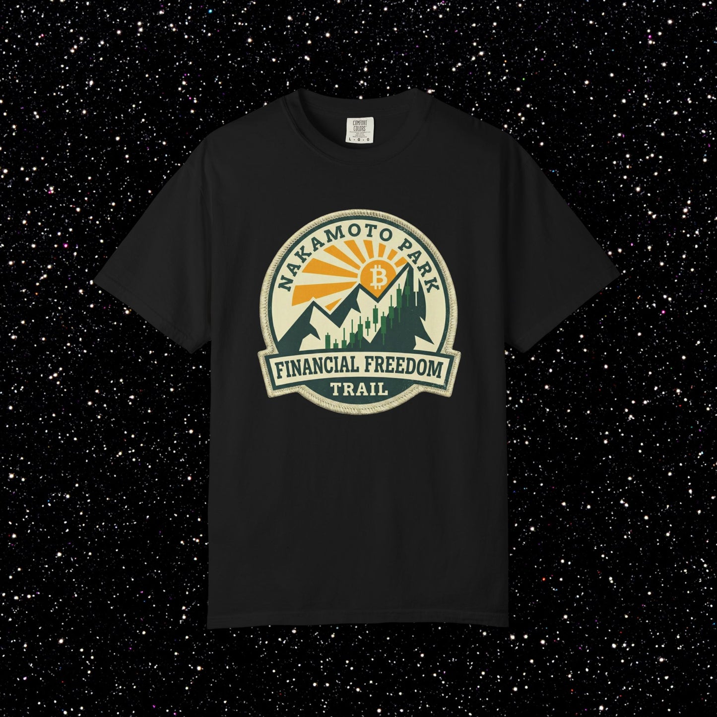 Nakamoto Park Financial Freedom Trail T-Shirt | Bitcoin Outdoor Badge Tee