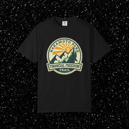 Nakamoto Park Financial Freedom Trail T-Shirt | Bitcoin Outdoor Badge Tee
