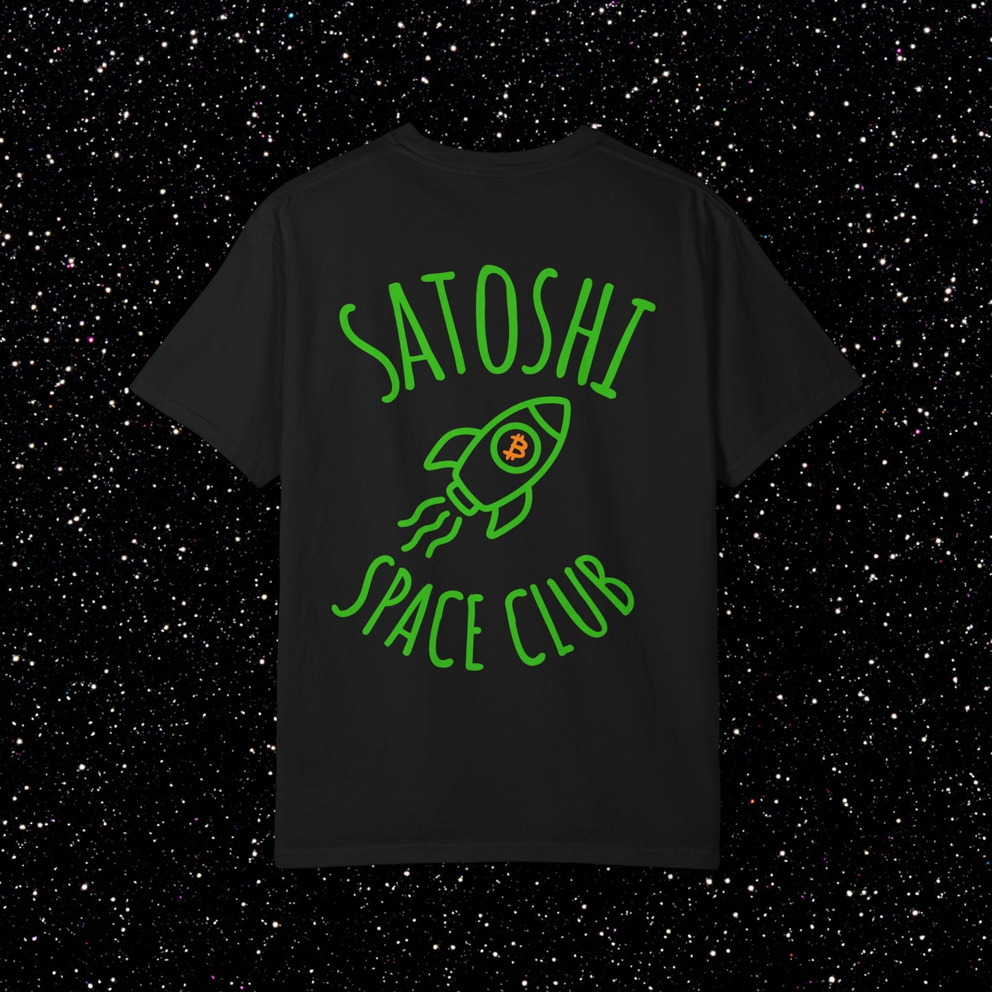 Satoshi Space Club Rocket Line Art Backprint Tee