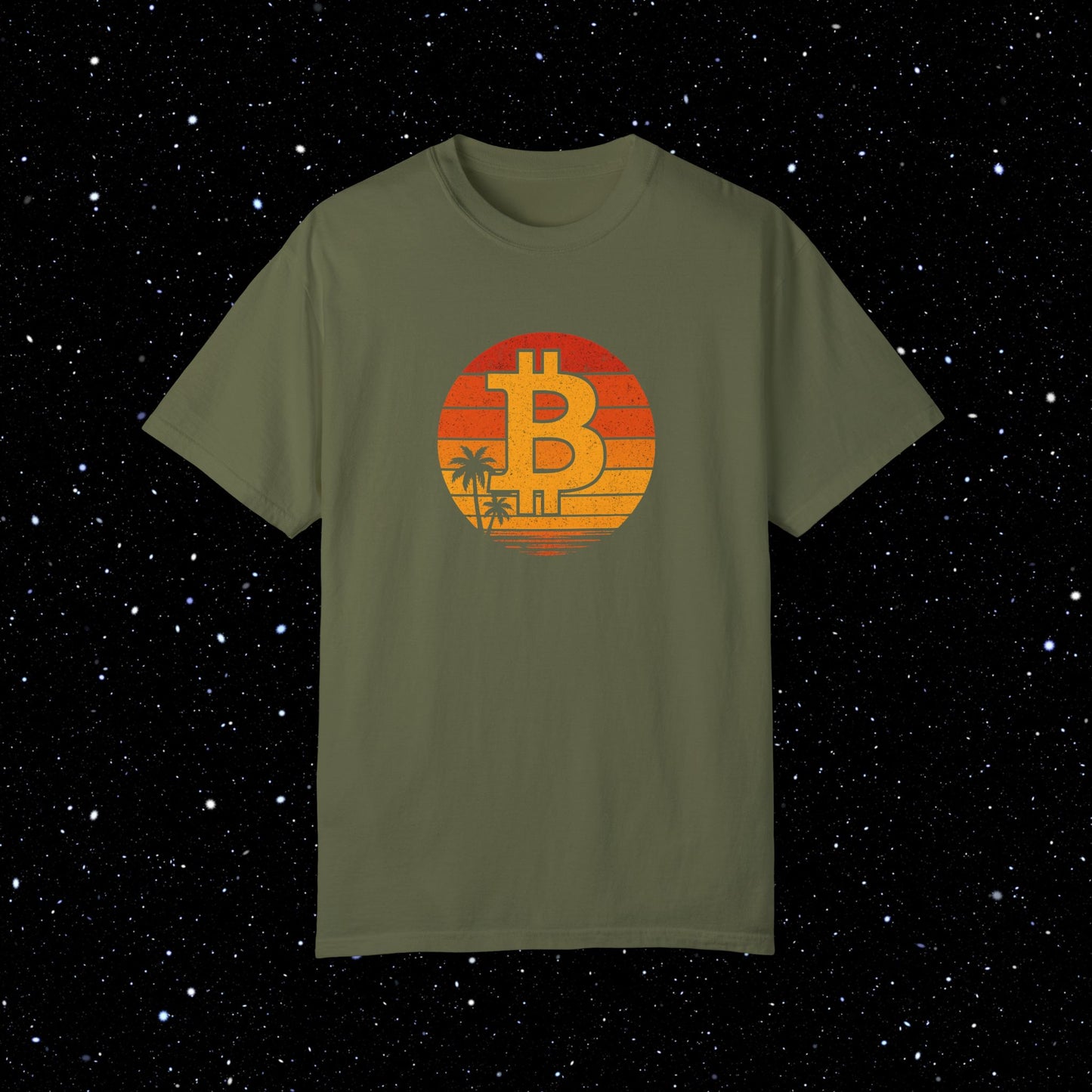 Bitcoin Retro Sunset Comfort Colors Tee Shirt