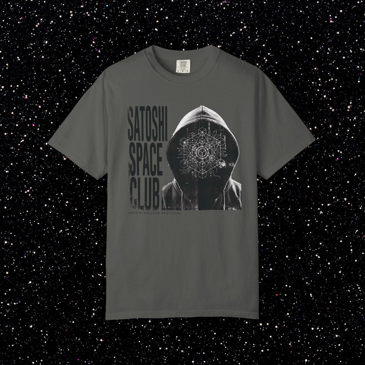 Satoshi Space Club Hoodie Figure T-Shirt | Decentralized Protocol Tee