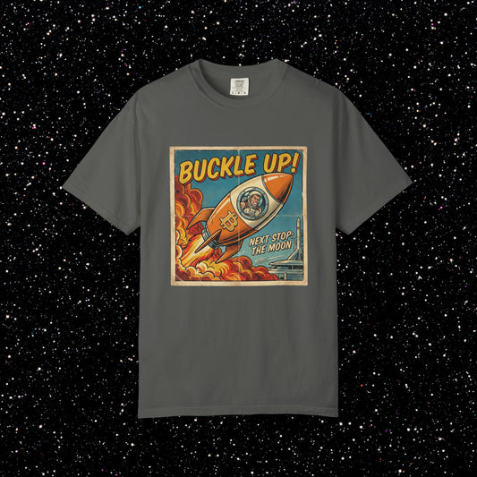 Buckle Up Bitcoin T-Shirt | Next Stop The Moon Retro Tee