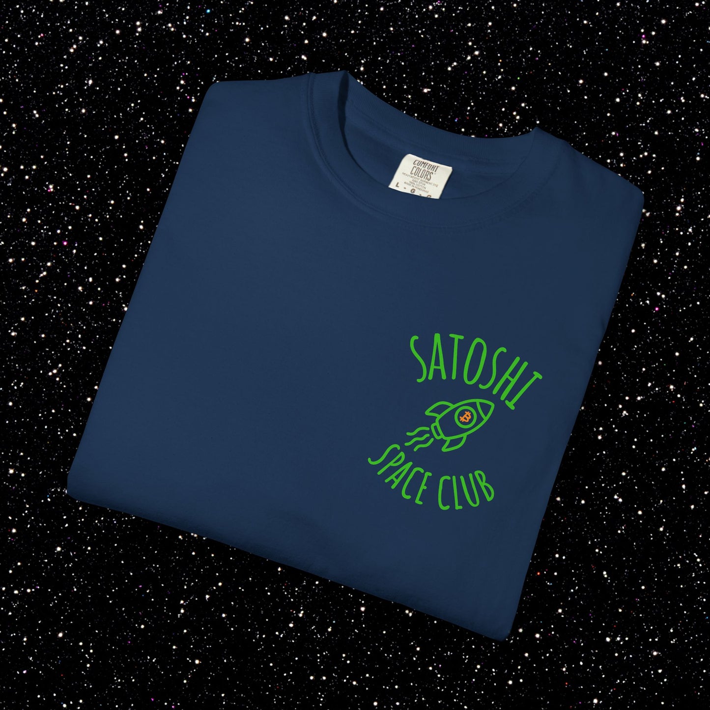 Satoshi Space Club Rocket Line Art Backprint Tee