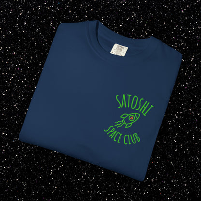 Satoshi Space Club Rocket Line Art Backprint Tee