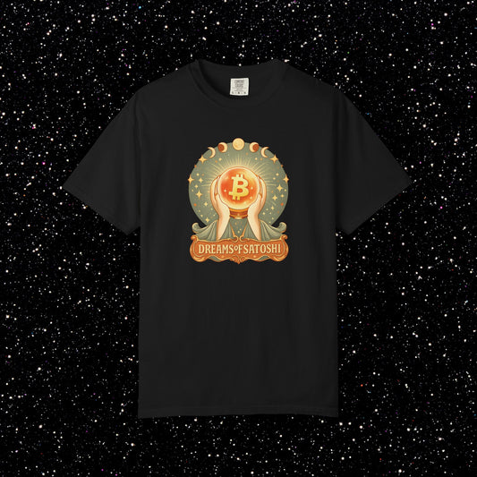 Dreams of Satoshi T-Shirt | Mystical Bitcoin Art Nouveau Boho Crypto Tee