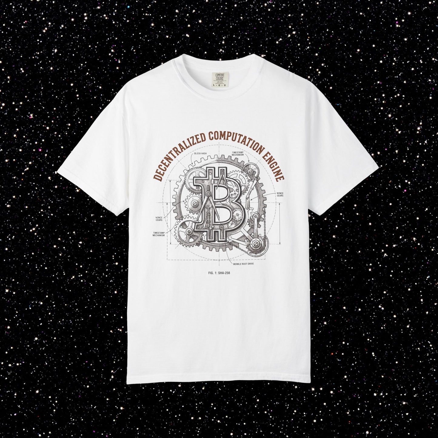 Decentralized Computation Engine Bitcoin T-Shirt | Mechanical BTC Blueprint Tee