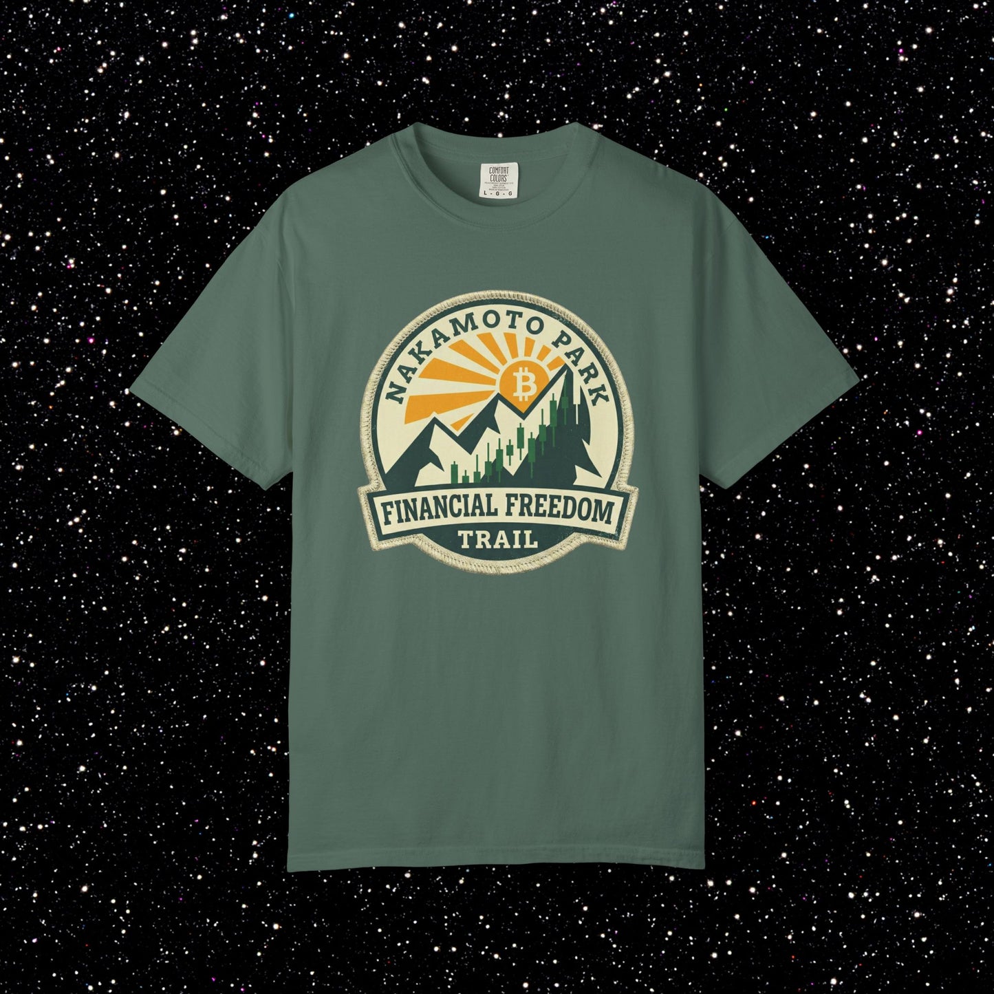 Nakamoto Park Financial Freedom Trail T-Shirt | Bitcoin Outdoor Badge Tee
