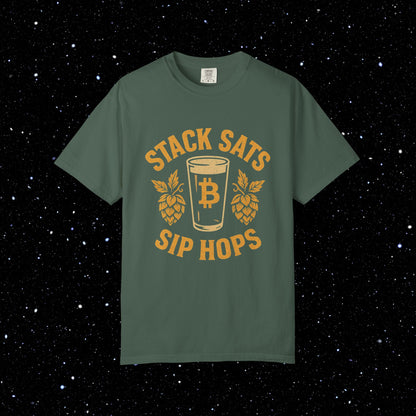 Stack Sats Sip Hops Bitcoin Tee