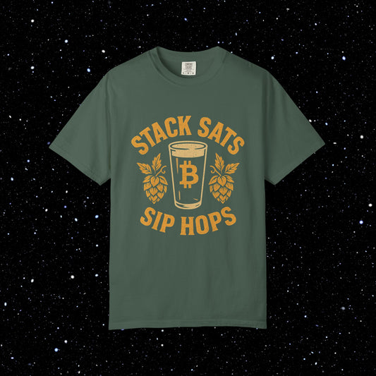 Stack Sats Sip Hops Bitcoin Tee